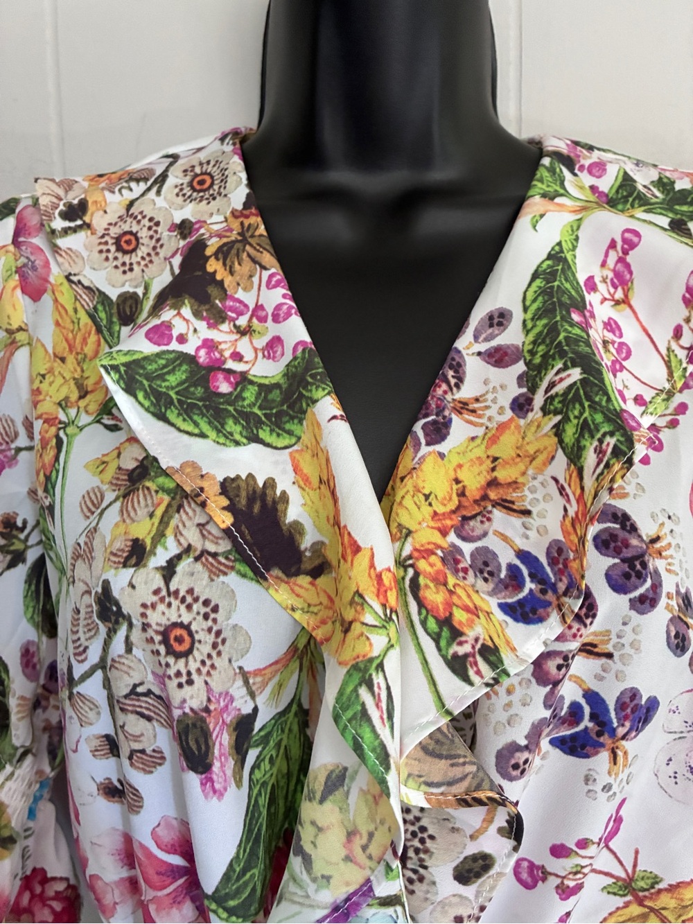 Milkmaid Romantic Summer Floral Ruffle Smocked V-Neck Peplum Blouse Sz XS - Picture 8 of 11